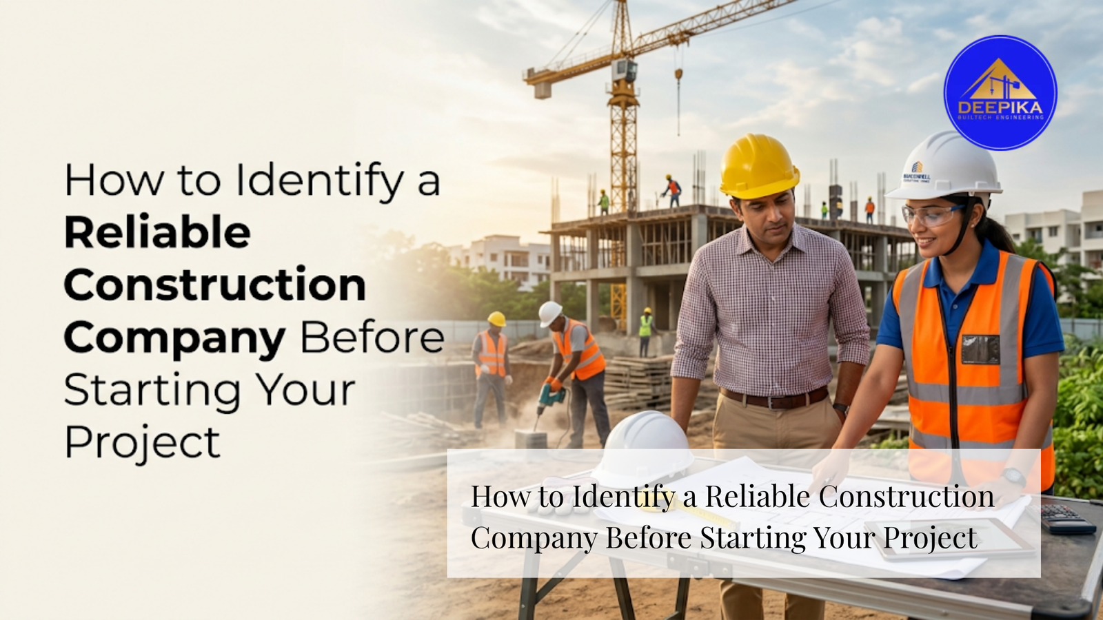 Construction engineers planning a building project at site in Chennai with crane and workers in background